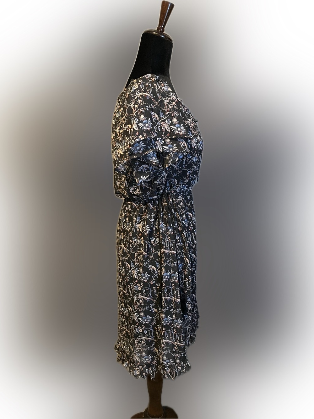 Beltaine Dark Floral Ruffle Tie-Waist Mini Dress size XS - Picture 2 of 11